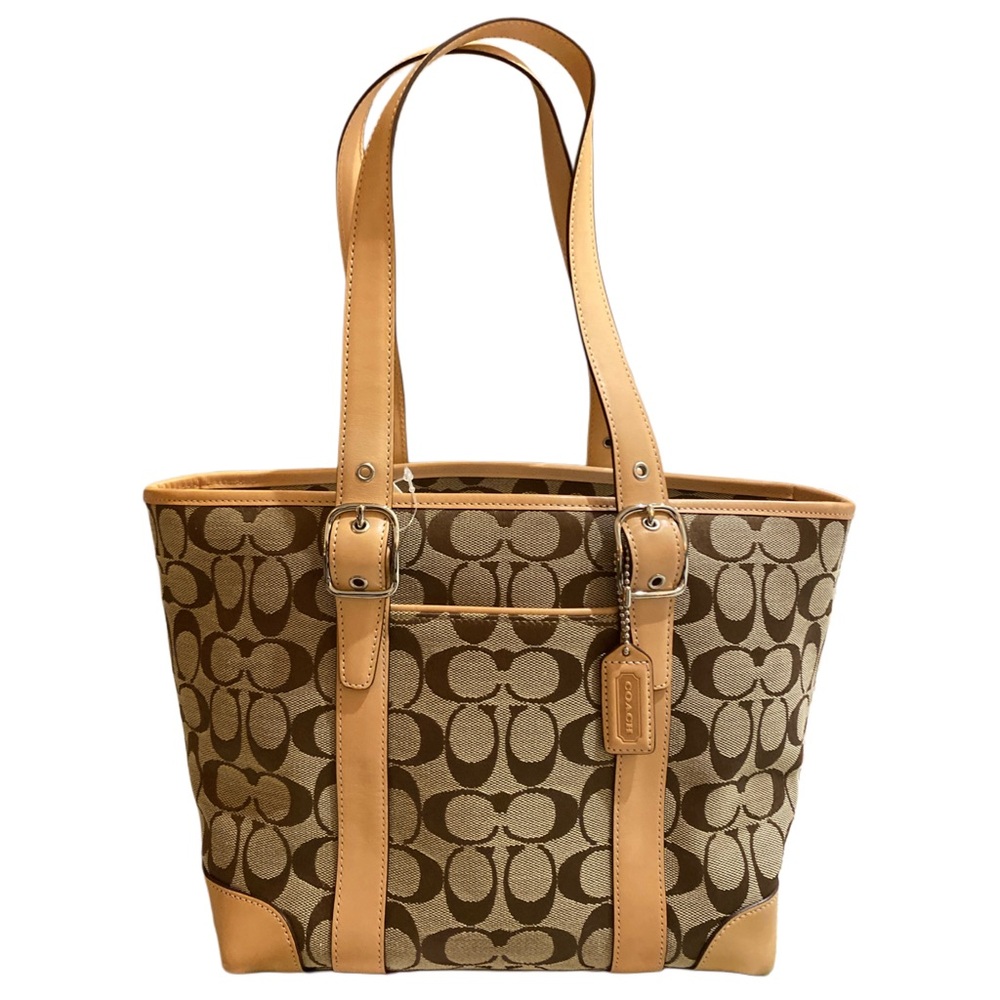 COACH VINTAGE 2002  SIGNATURE JACQUARD NATURAL TAN VANCHETTA LEATHER TOTE